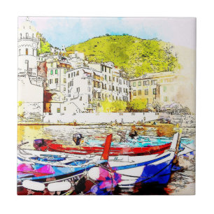 Abstract Scenic Harbour Ceramic Tile