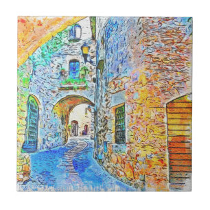 Abstract Scenic Mediaeval Ceramic Tile