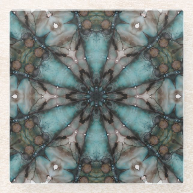 Abstract Sci-fi Turquoise Star Windmill  Glass Coaster (Front)