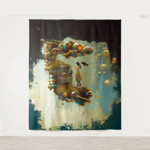 Abstract SciFi Cat Raven Occult Dark Witchy AI Art Tapestry