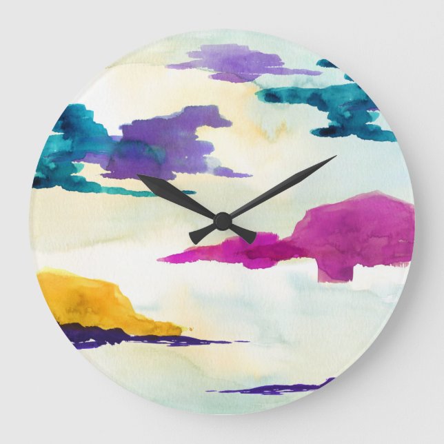 Abstract Scottish Loch Watercolour Painting Clock (Front)