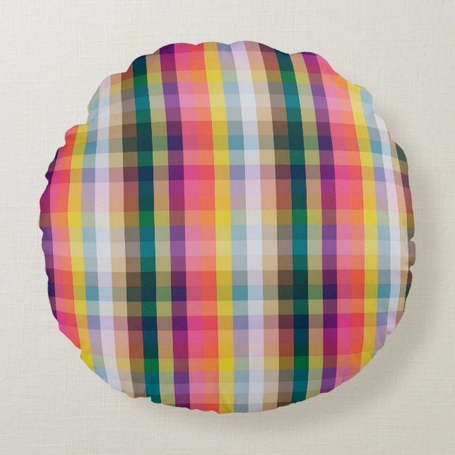 Abstract Scottish Plaid Round Cushion (Front)