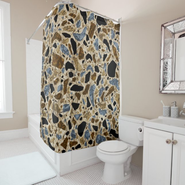 Abstract Scratch Terrazzo Mosaic Earth Colours Shower Curtain (In Situ)