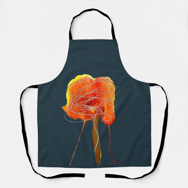 Abstract scribble floral flower modern art apron (Front)