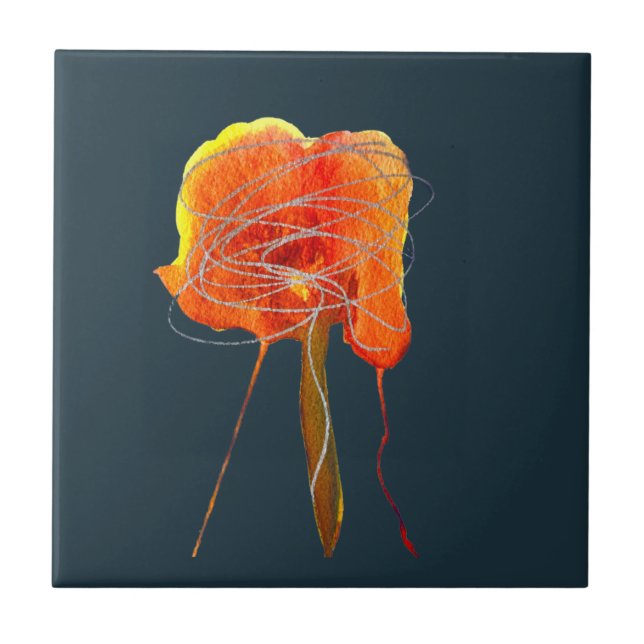 Abstract scribble floral flower modern art ceramic tile (Front)