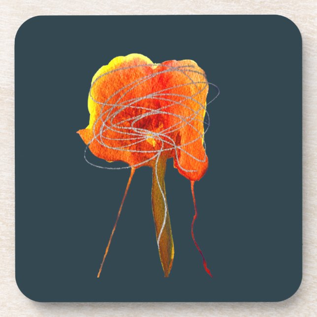 Abstract scribble floral flower modern art coaster (Front)