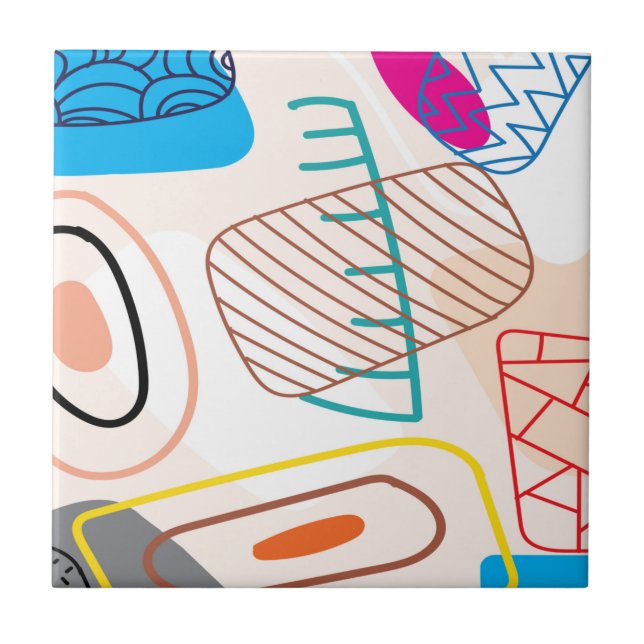 Abstract scribble in pastel colours ceramic tile (Front)