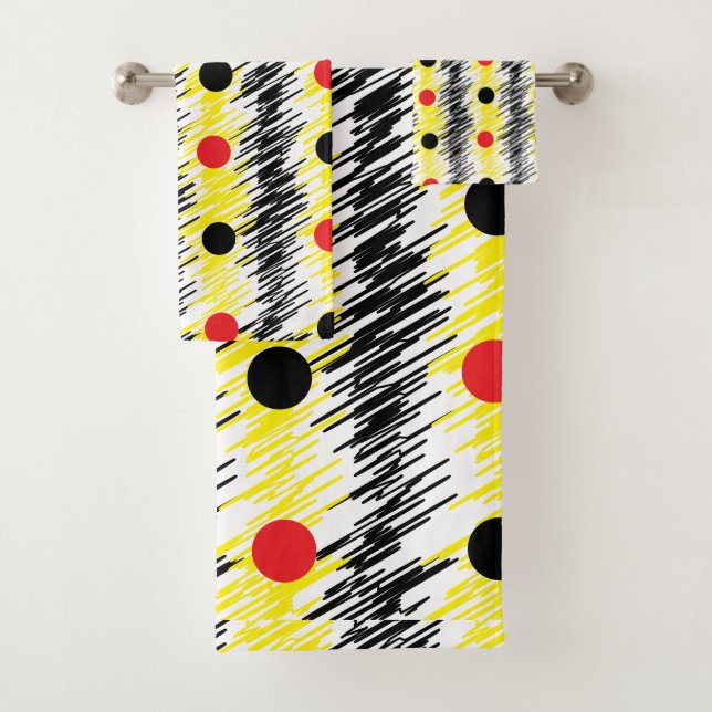 Abstract Scribble Polka Dot Pattern Bath Towel Set (Insitu)