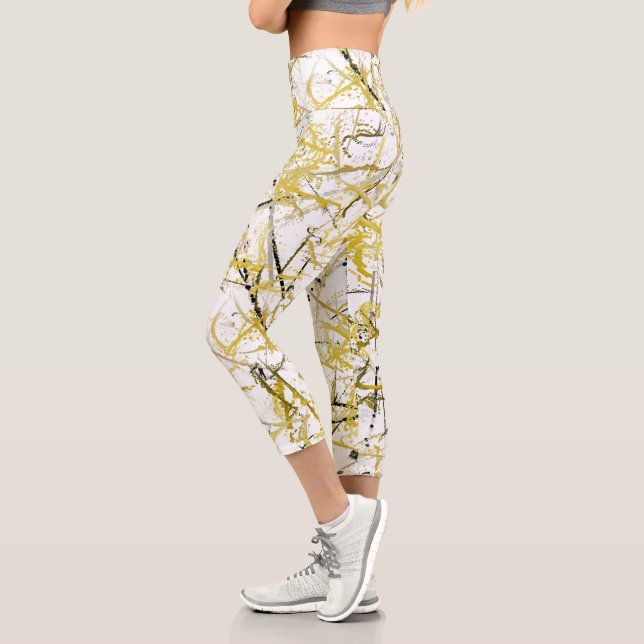 Abstract Scribbles - Mustard and Brown Capri Leggings (Left)