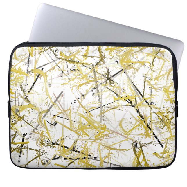 Abstract Scribbles - Mustard and Brown Laptop Sleeve (Front)