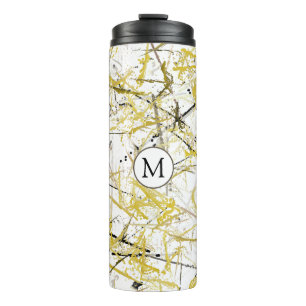 Abstract Scribbles - Mustard and Brown Thermal Tumbler