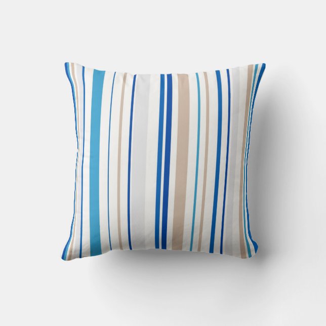 Abstract sea blue & sand striped cushion (Back)