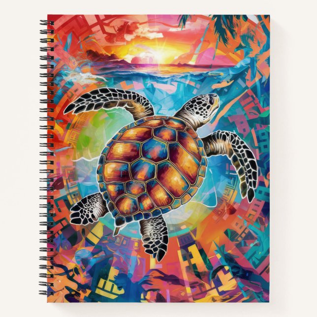  Abstract Sea Turtle Swimming Art Notebook (Front)