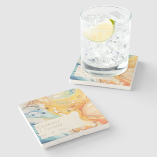 Abstract Sea Waves and Sand Stones Beach Wedding Stone Coaster