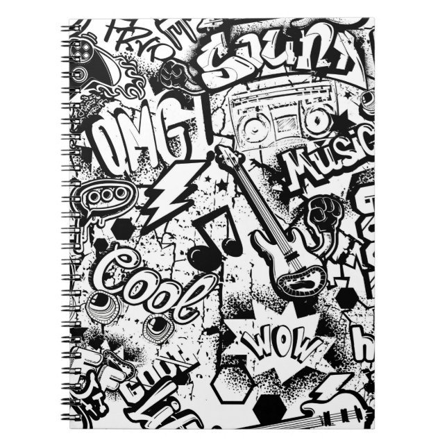 Abstract seamless black and white comics graffiti  notebook (Front)