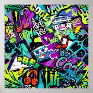 Abstract seamless cartoon pattern. Repeated with m Poster