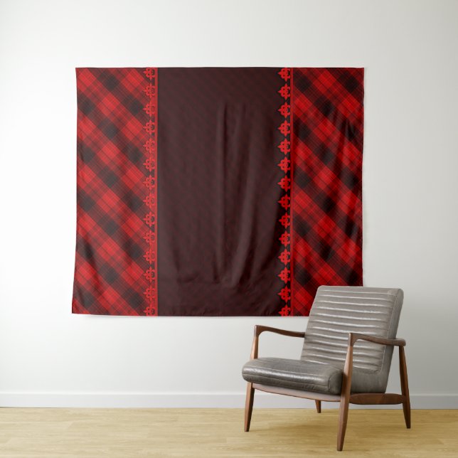 Abstract seamless chequered plaid red brown tartan tapestry (In Situ (Horizontal))