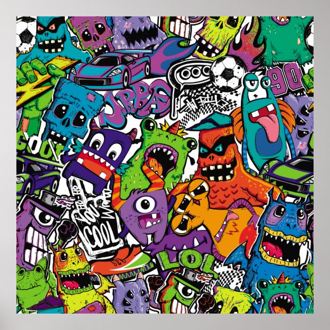 Abstract seamless comics monsters. Cartoon mutant  Poster (Front)