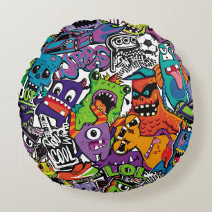 Abstract seamless comics monsters. Cartoon mutant Round Cushion