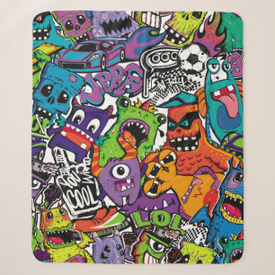 Abstract seamless comics monsters. Cartoon mutant Sherpa Blanket