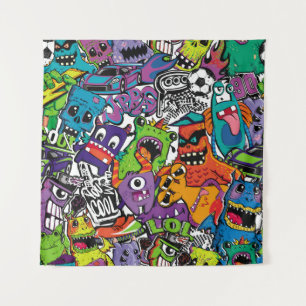 Abstract seamless comics monsters. Cartoon mutant Tapestry