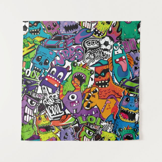 Abstract seamless comics monsters. Cartoon mutant  Tapestry (Front)
