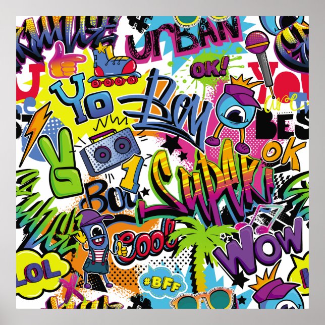 Abstract seamless comics pattern with palm tree, h poster (Front)