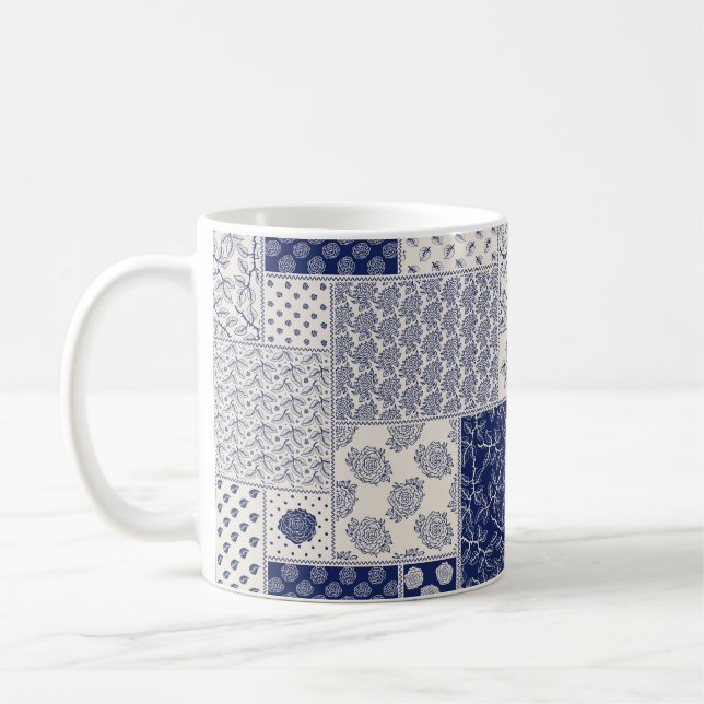 Abstract seamless delicate patchwork pattern, dark coffee mug (Left)