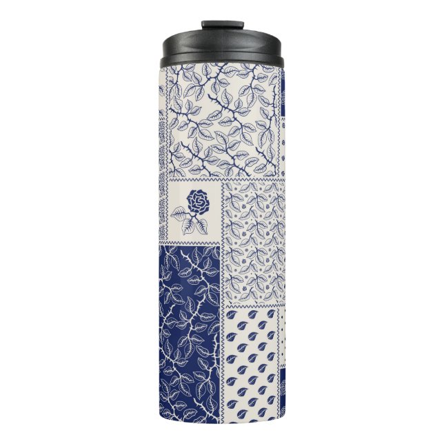 Abstract seamless delicate patchwork pattern, dark thermal tumbler (Front)