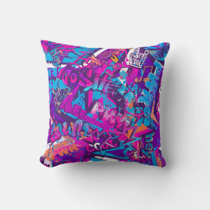 Abstract seamless graffiti words pattern. Grunge r Cushion