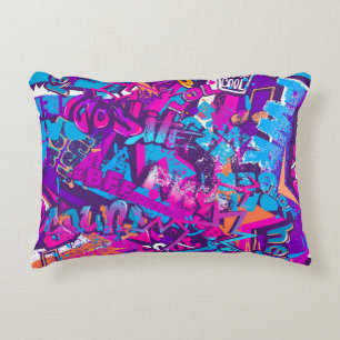 Abstract seamless graffiti words pattern. Grunge r Decorative Cushion