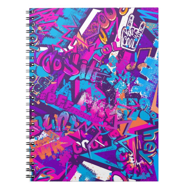 Abstract seamless graffiti words pattern. Grunge r Notebook (Front)