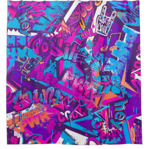 Abstract seamless graffiti words pattern. Grunge r Shower Curtain