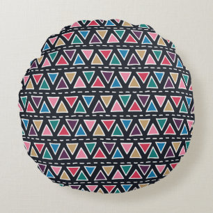 Abstract seamless hand drawn tribal pattern in tre round cushion