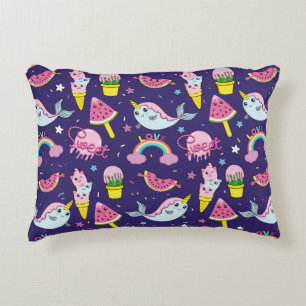 Abstract seamless ice cream pattern. Creative vint Decorative Cushion
