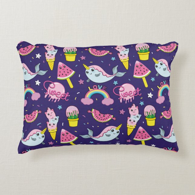 Abstract seamless ice cream pattern. Creative vint Decorative Cushion (Front)