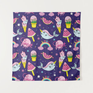 Abstract seamless ice cream pattern. Creative vint Tapestry