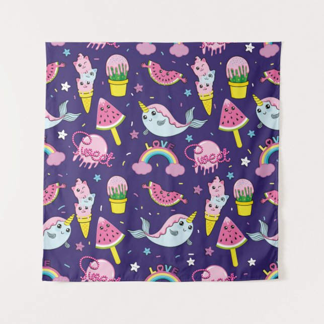 Abstract seamless ice cream pattern. Creative vint Tapestry (Front)