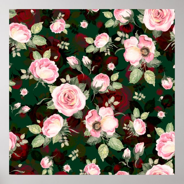 Abstract seamless lovely pattern drawn blooming ro poster (Front)