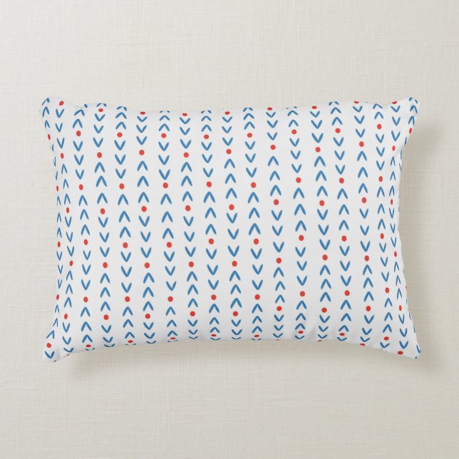 Abstract seamless pattern in blue and red on cream decorative cushion (Front)