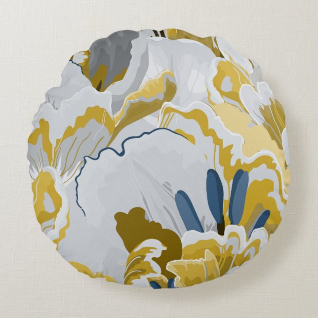 Abstract seamless pattern. Light gray,  yellow,  g Round Cushion (Front)