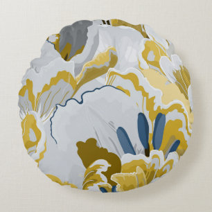 Abstract seamless pattern. Light grey,  yellow,  g Round Cushion