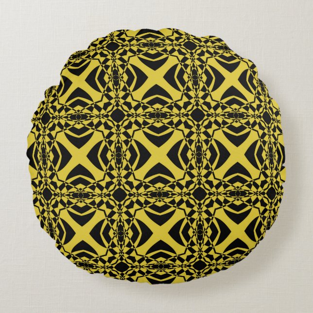 Abstract seamless pattern of black and gold colour round cushion (Front)
