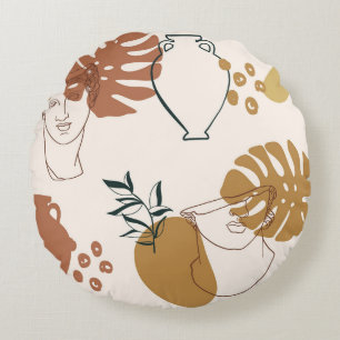Abstract seamless pattern of Greek sculpture head Round Cushion