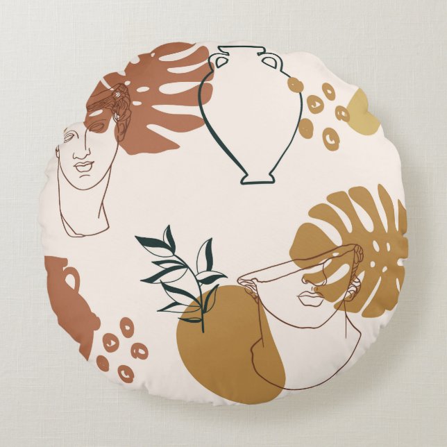 Abstract seamless pattern of Greek sculpture head  Round Cushion (Front)