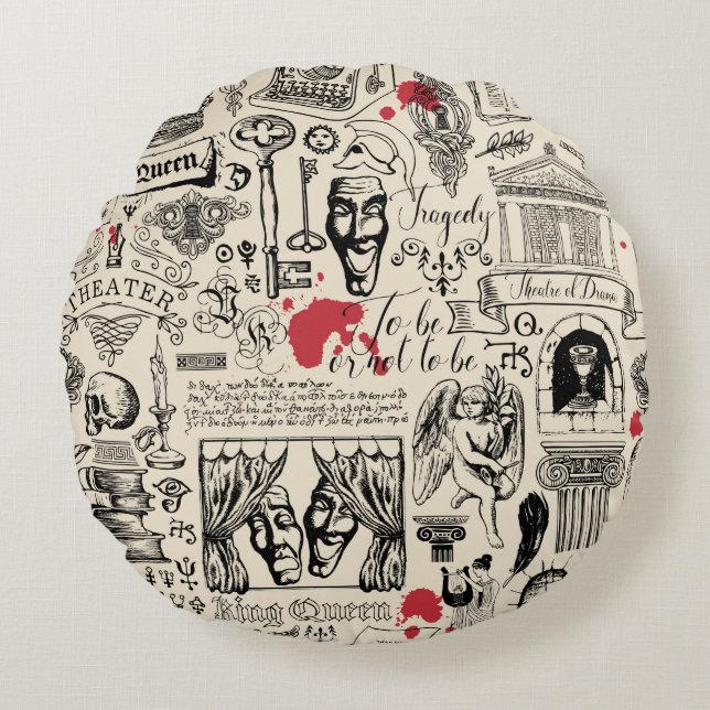 Abstract seamless pattern on the theme of theater  round cushion (Front)