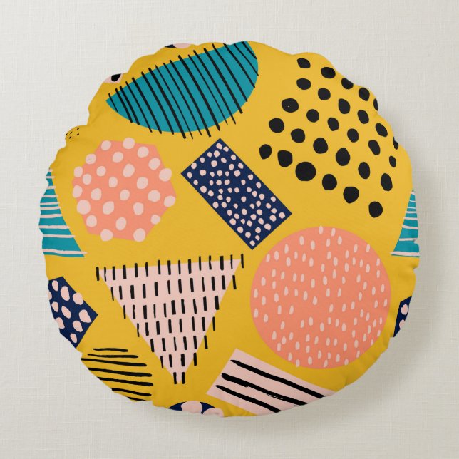 Abstract seamless pattern with different shapes an round cushion (Front)