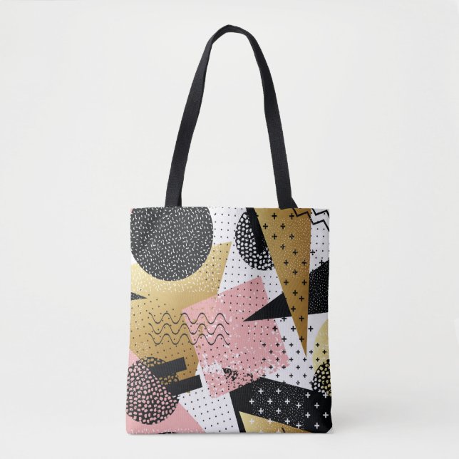 Abstract seamless pattern with gold foil pink blac tote bag (Front)