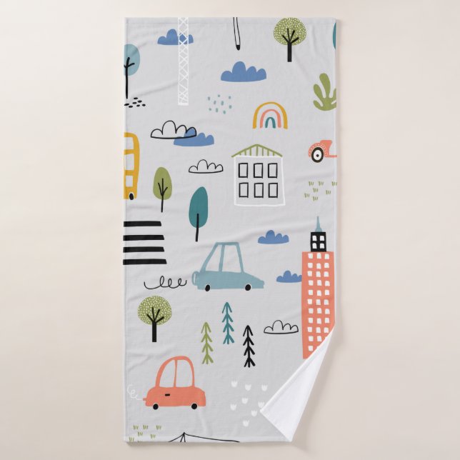 Abstract seamless pattern with hand drawn city des bath towel (Bath Towel)