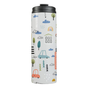 Abstract seamless pattern with hand drawn city des thermal tumbler